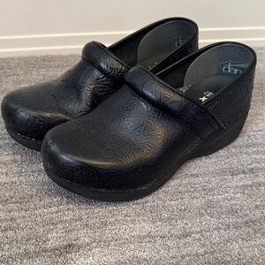 Dansko Black Embossed Leather Clogs